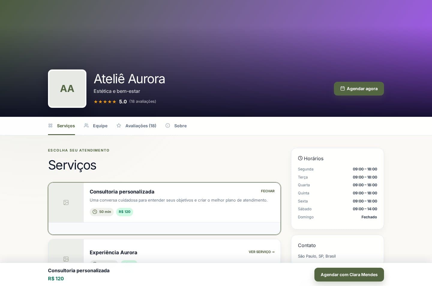 Agendamentos — prévia do site completo